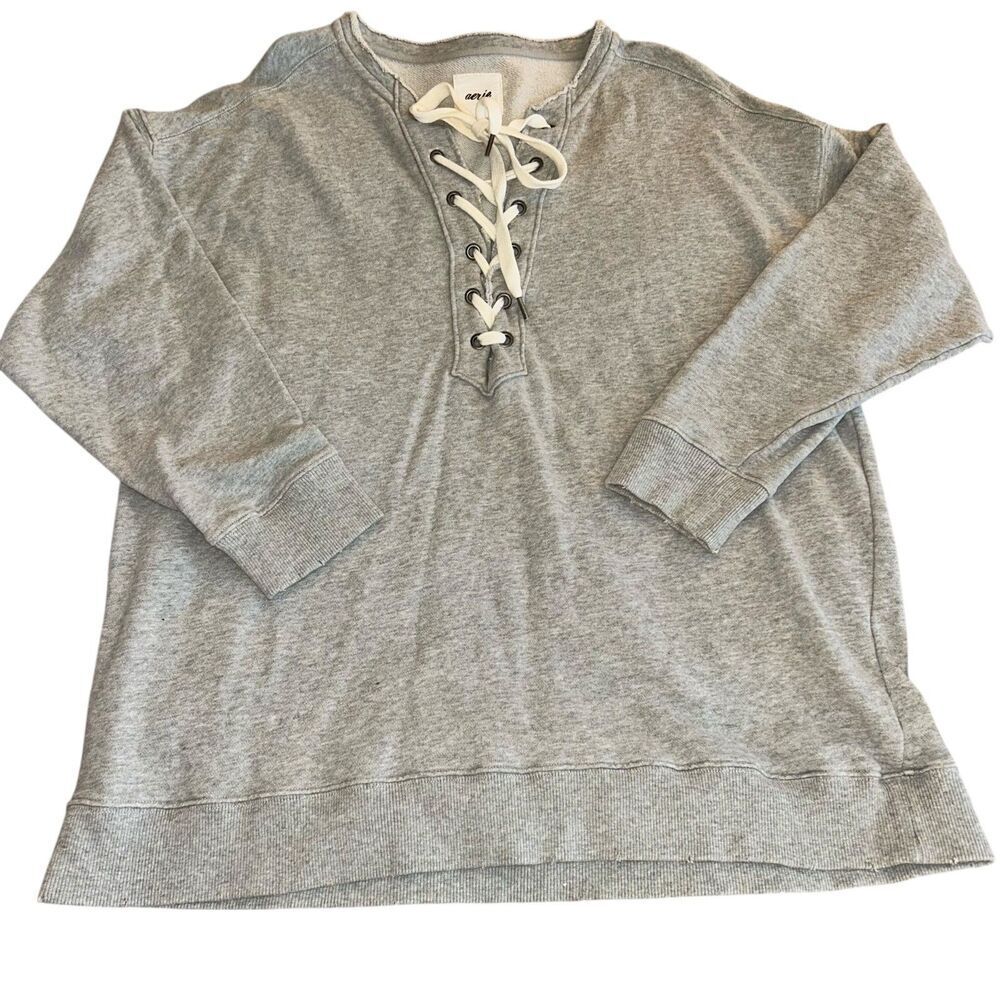 Aerie Oversized Crew Lace Up Front Sweater Sz LG